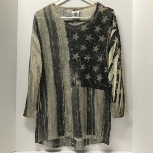 Vocal Distressed American Flag Long Sleeve Tee w/ Embellished Stars